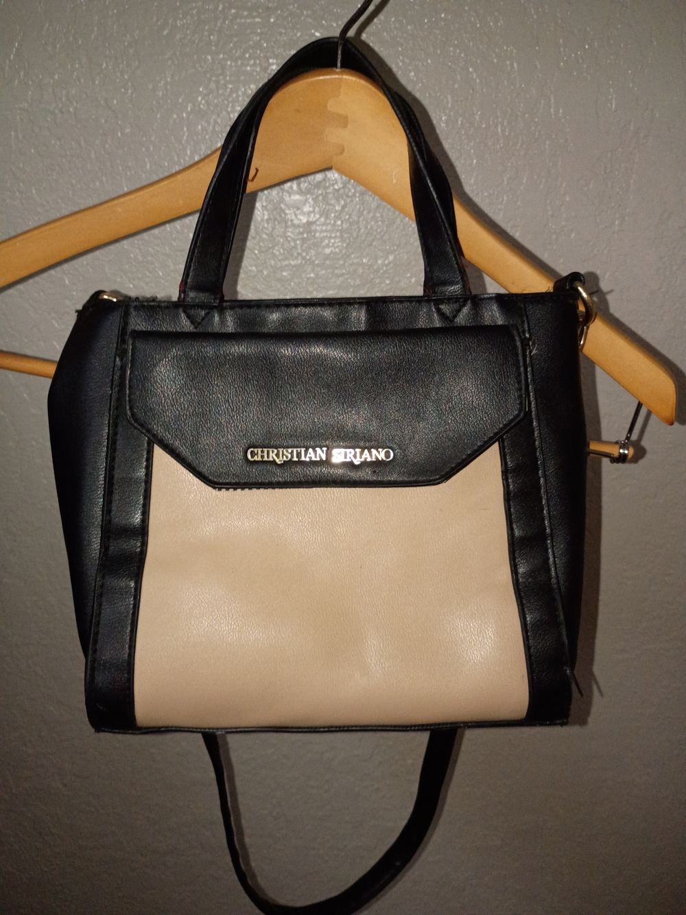 Christian Siriano Black and Cream Structured Satchel
